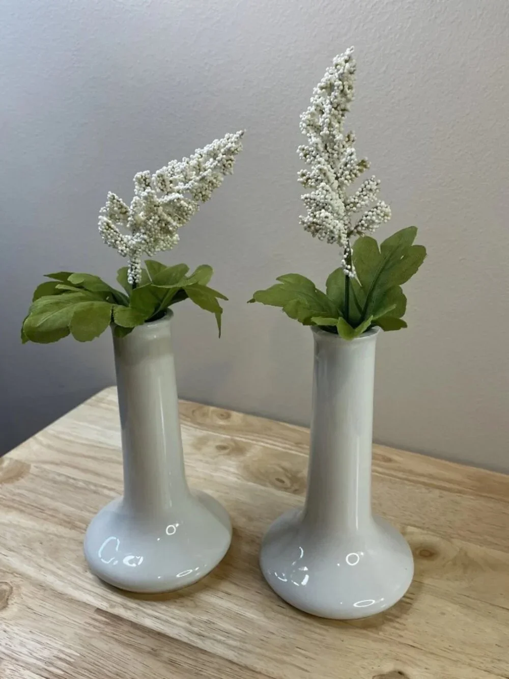 Vintage Pair Hall China White Bud Vases #631 1/2 MCM Minimalist USA 6.5